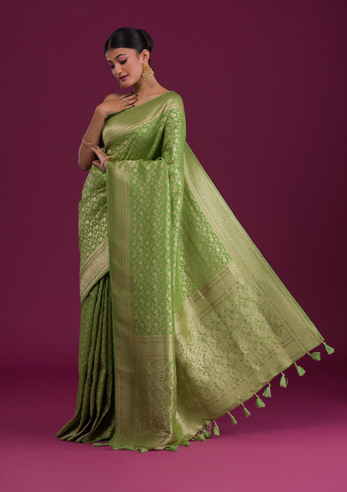 Parrot Green Zariwork Banarasi Saree