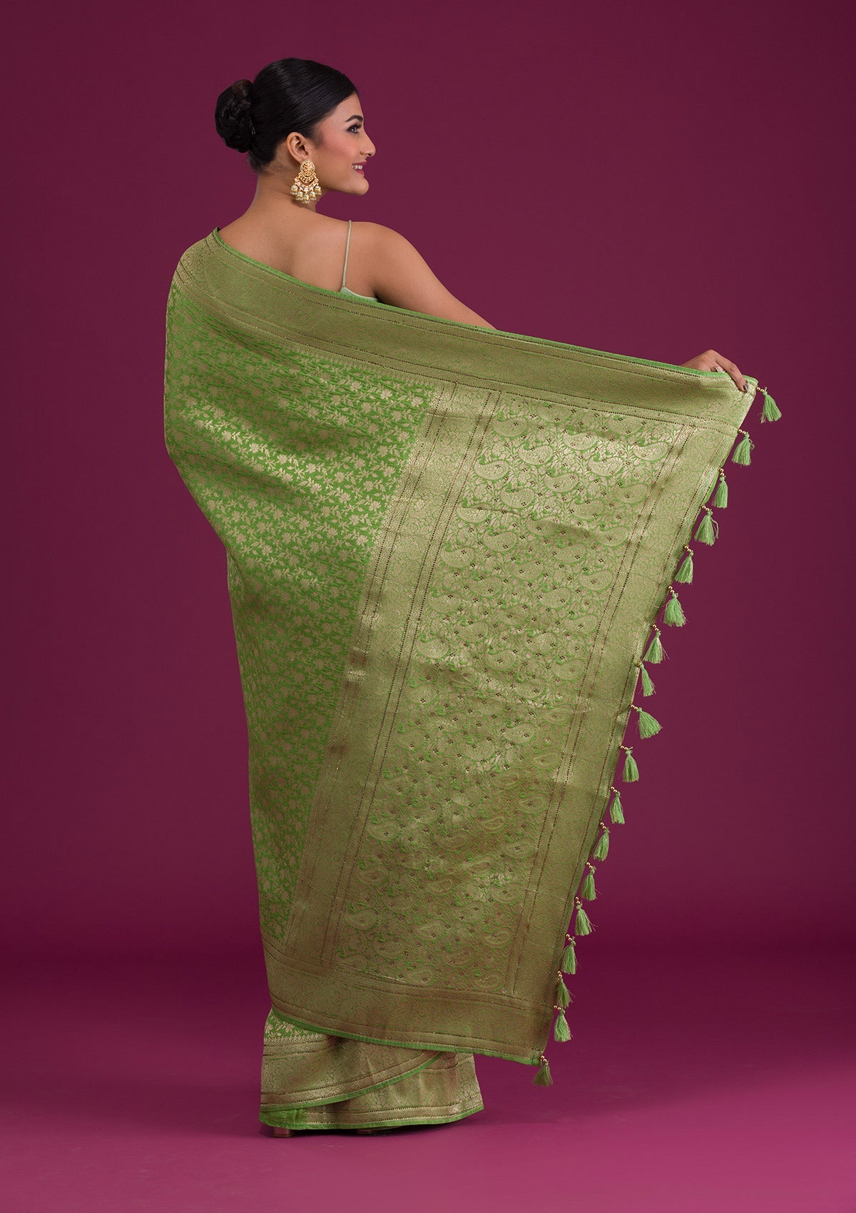 Parrot Green Zariwork Banarasi Saree