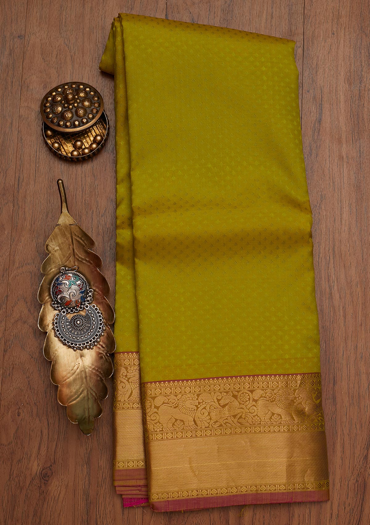Parrot Green Zariwork Pure Silk Saree