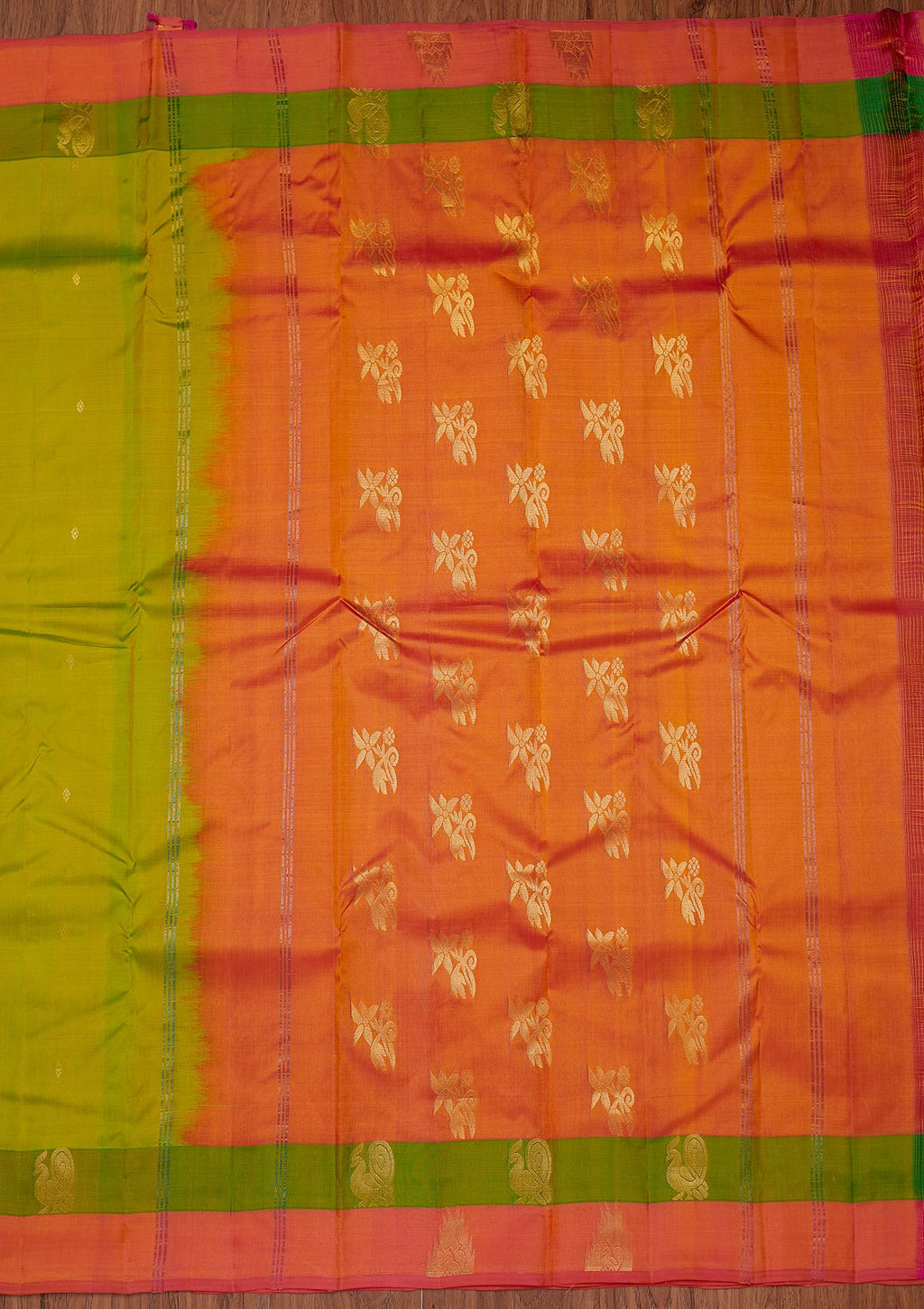 Parrot Green Zariwork Pure Silk Unstitched Saree