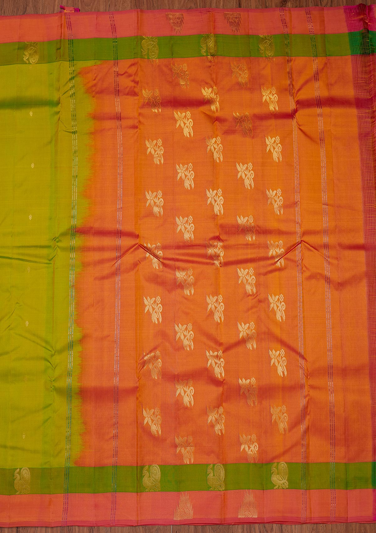 Parrot Green Zariwork Pure Silk Unstitched Saree
