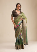 Parrot Green Plain Tissue Saree