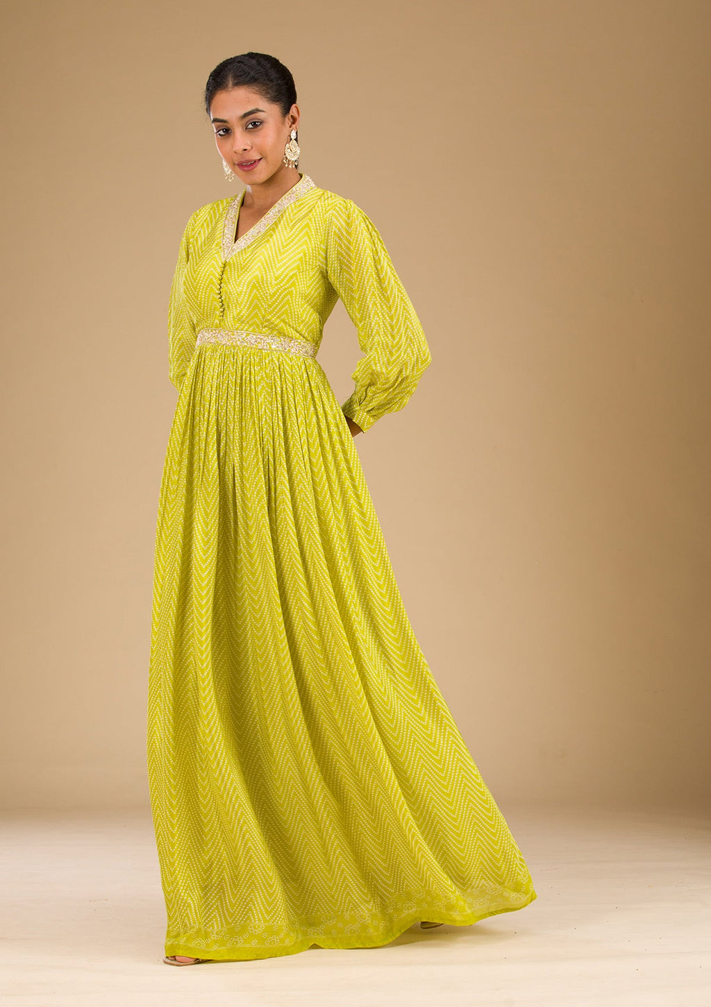 Parrot Green Printed Semi Crepe Readymade Salwar Suit