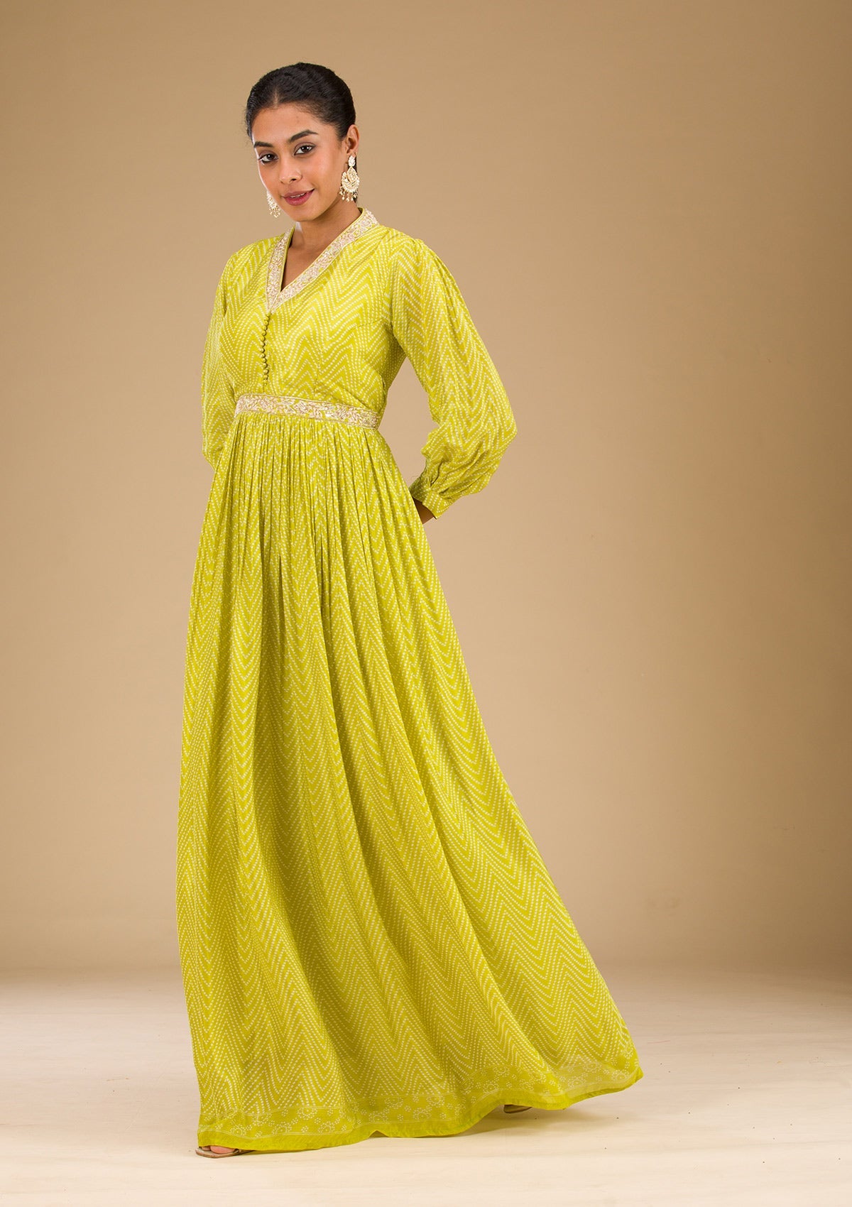 Parrot Green Printed Semi Crepe Readymade Salwar Suit