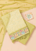Parrot Green Threadwork Georgette Unstitched Salwar Suit