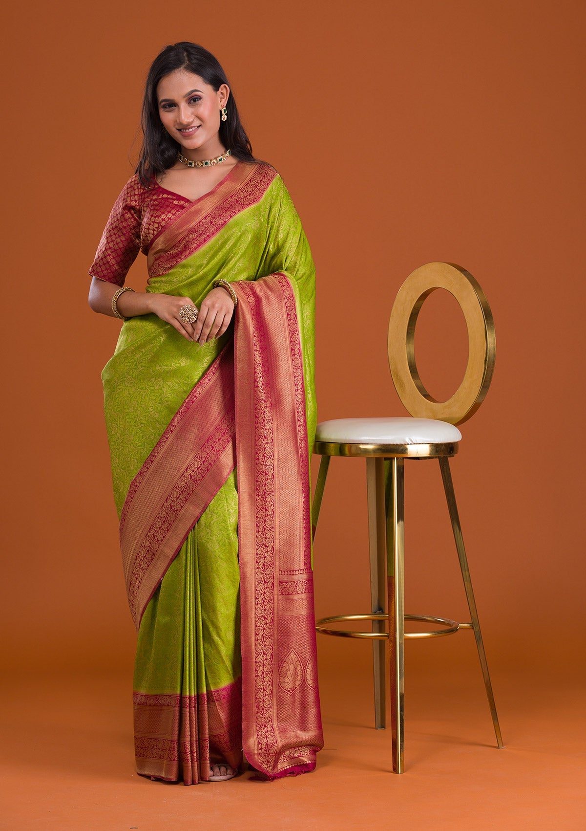 Parrot Green Zariwork Soft Silk Saree