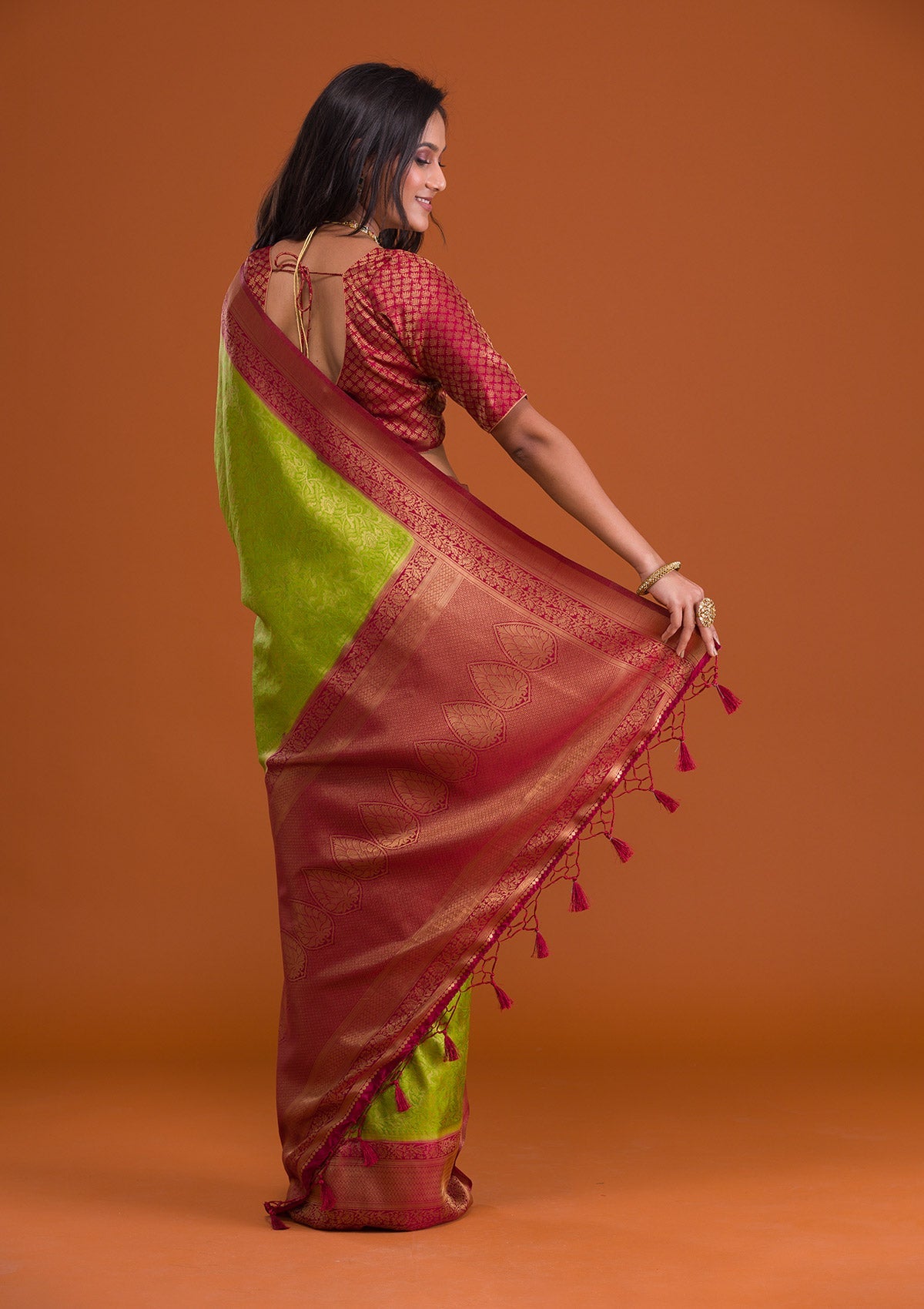 Parrot Green Zariwork Soft Silk Saree