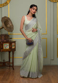 Parrot Green Zariwork Georgette Designer Saree
