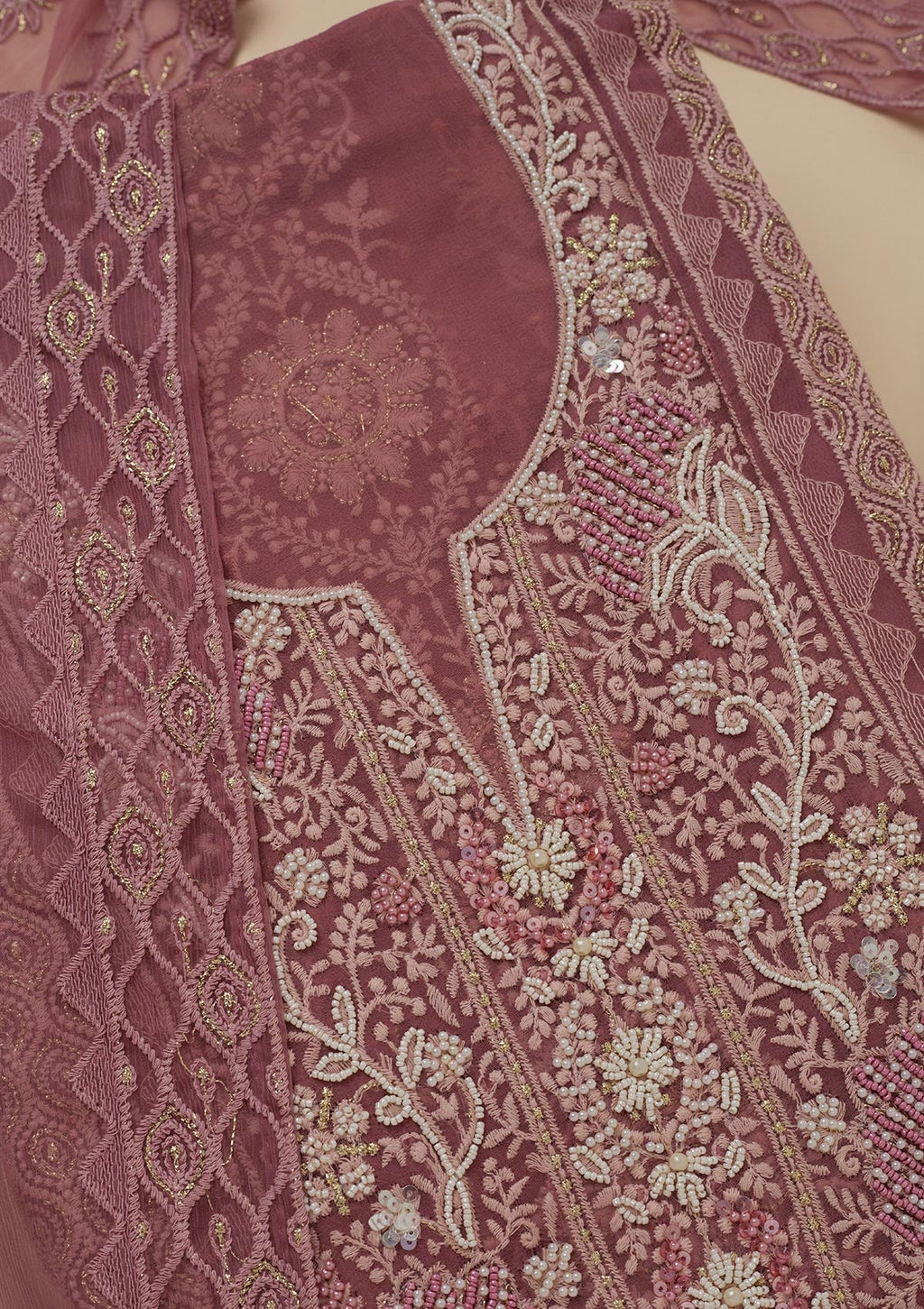 Onion Pink Chikankari Georgette Unstitched Salwar Suit