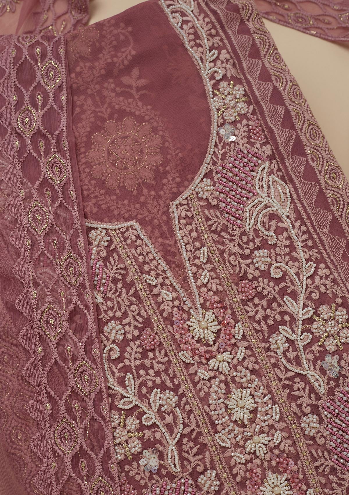 Onion Pink Chikankari Georgette Unstitched Salwar Suit