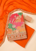 Orange Cutdana Crepe Unstitched Salwar Suit