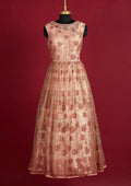 Peach Glitter Net Designer Gown