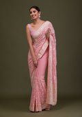Peach Chikankari Chiffon Saree