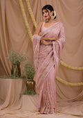 Peach Chikankari Chiffon Saree