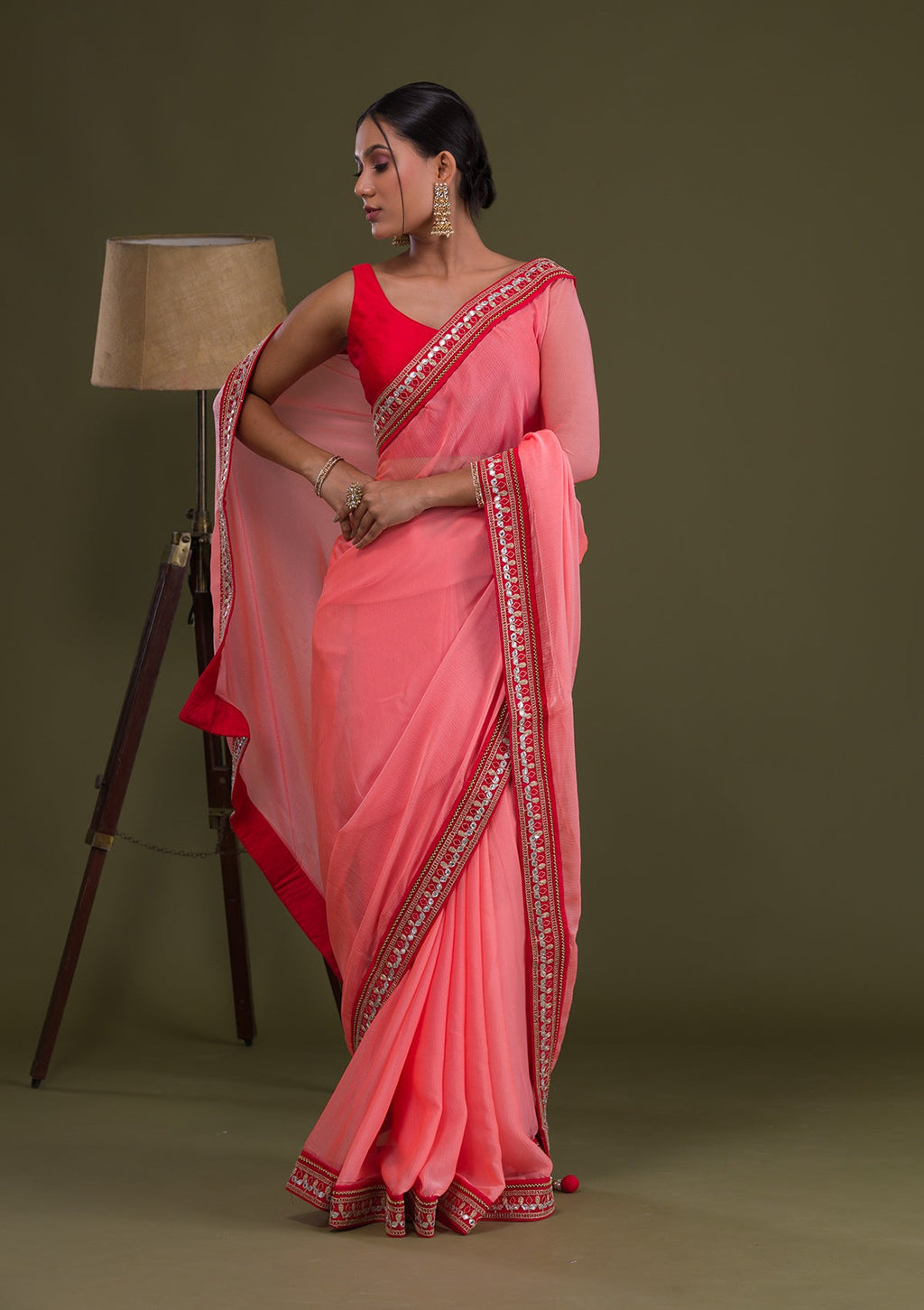 Peach Gotapatti Georgette Saree