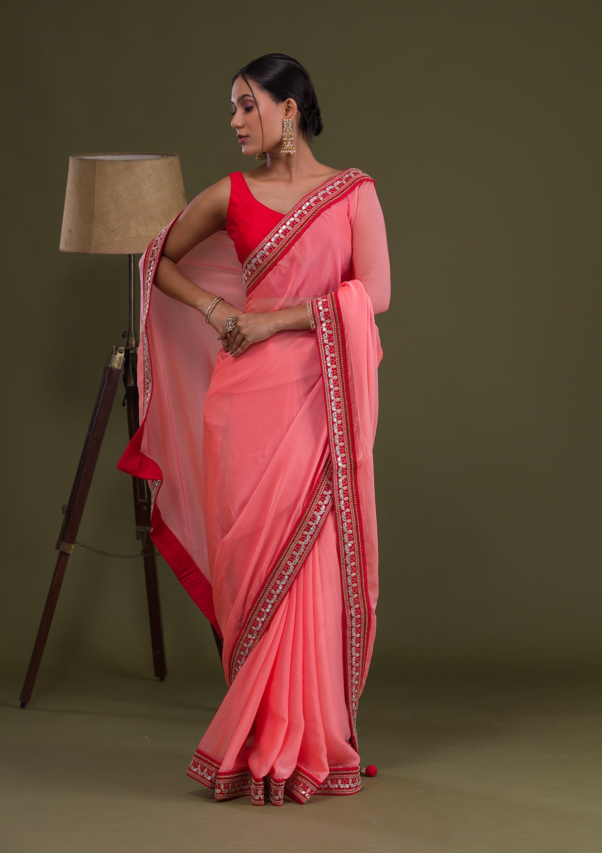 Peach Gotapatti Georgette Saree