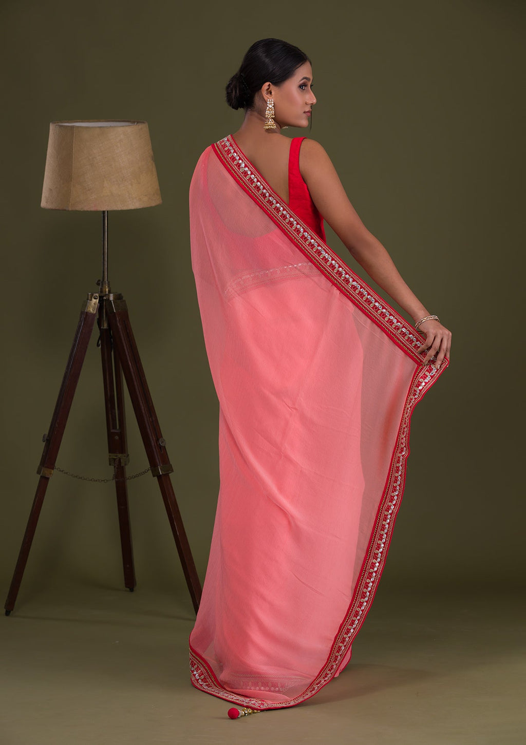 Peach Gotapatti Georgette Saree