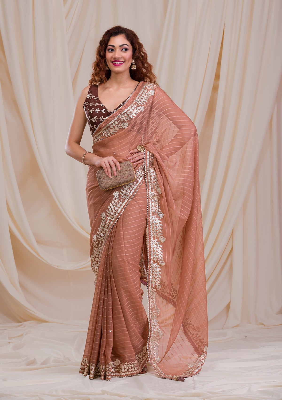 Peach Gotapatti Georgette Saree