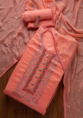 Peach Mirrorwork Semi Crepe Semi-Stitched Salwar Suit