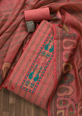 Peach Printed Chanderi Semi Stitched Salwar Suit