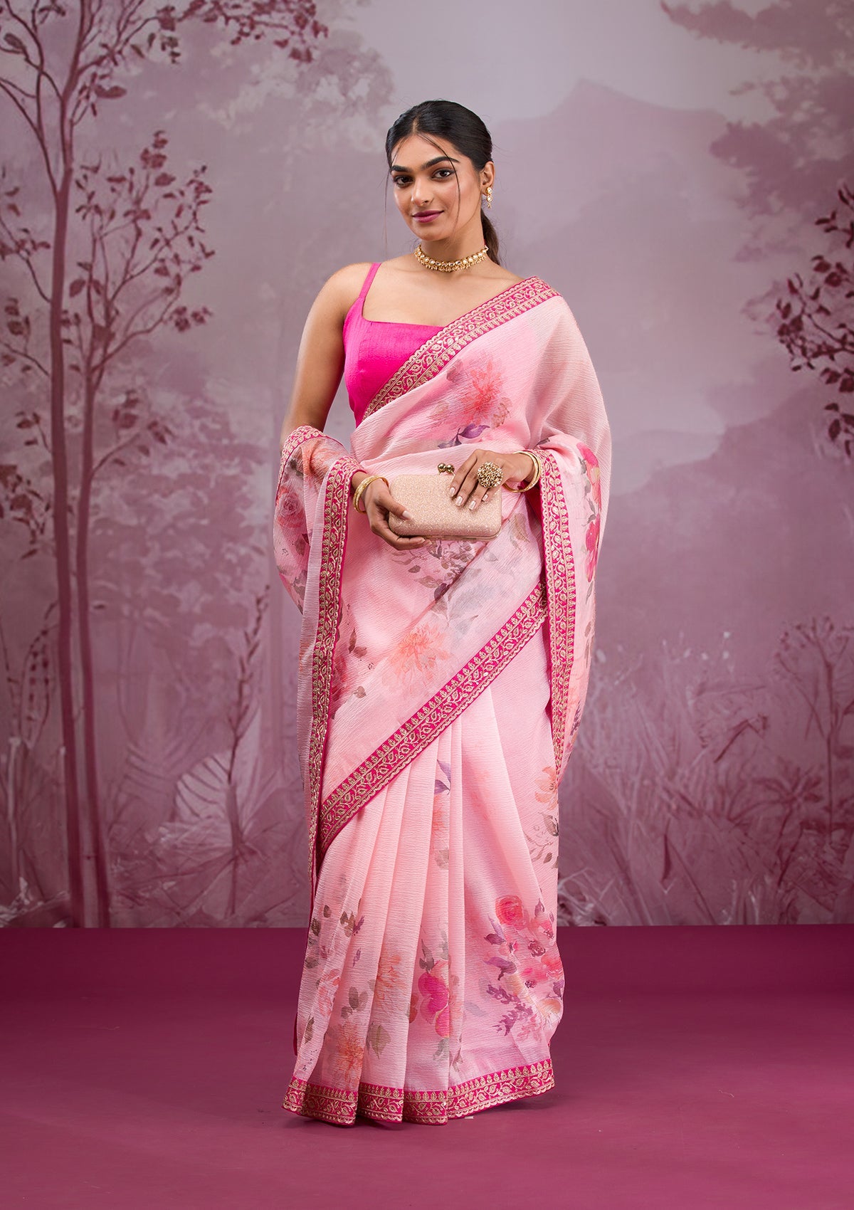 Peach Printed Georgette Saree