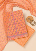 Peach Printed Semi Crepe Unstitched Salwar Suit