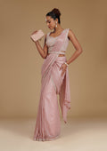 Peach Sequins Chiffon Readymade  Saree