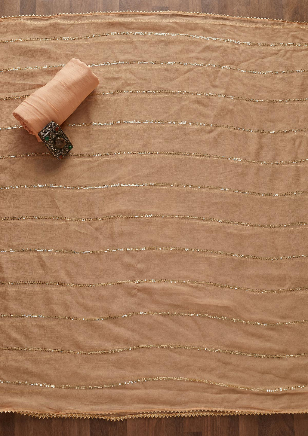 Peach Sequins Georgette Semi-Stitched Salwar Suit