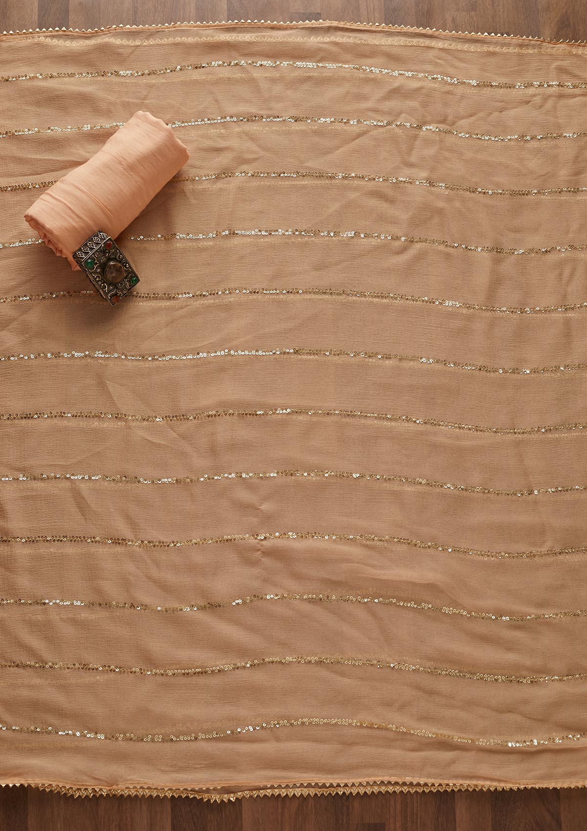 Peach Sequins Georgette Semi-Stitched Salwar Suit