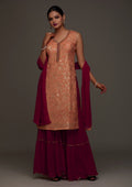 Peach Sequins Semi Crepe Designer Salwar Suit