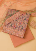 Peach Sequins Organza Unstitched Salwar Suit