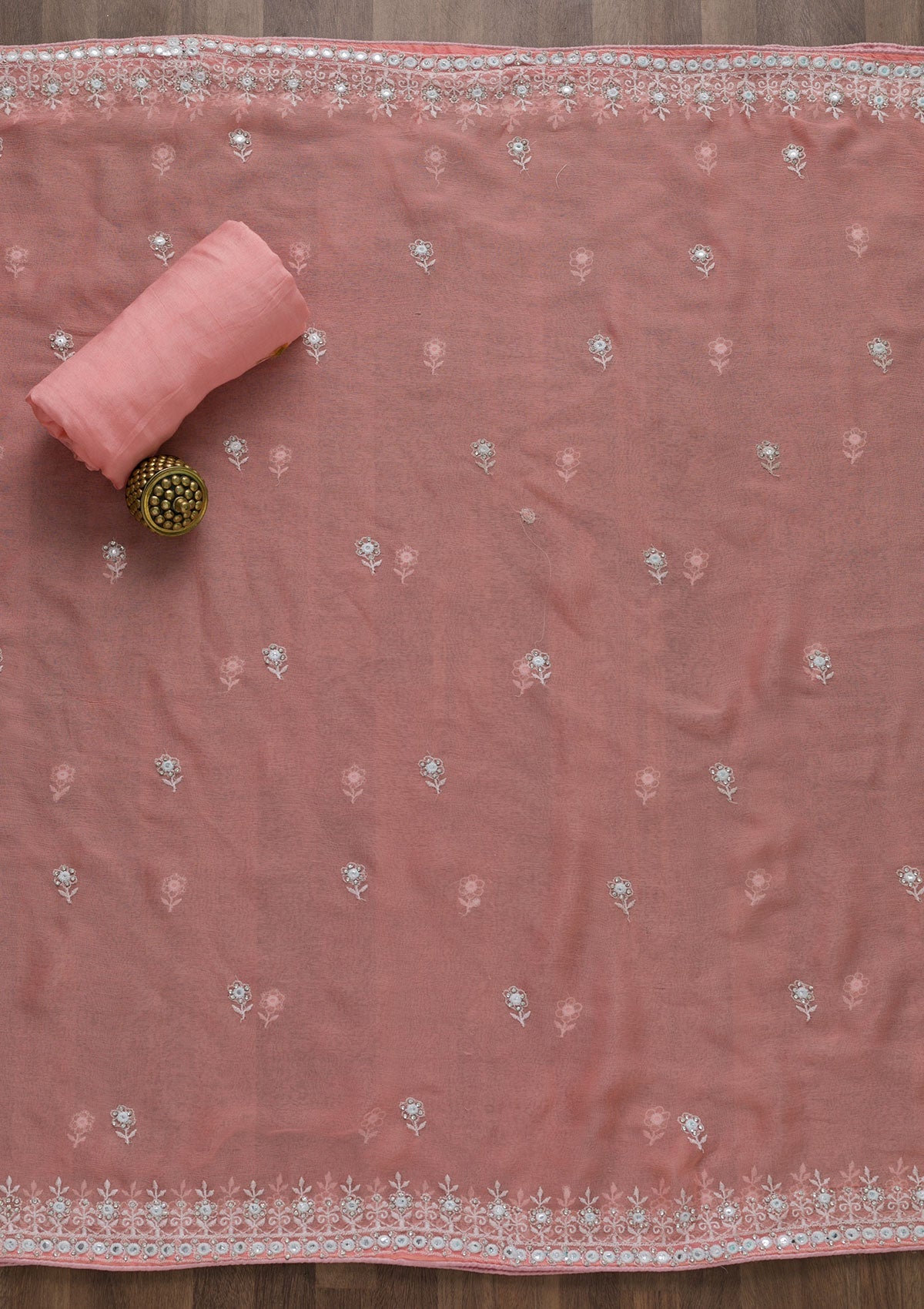 Peach Stonework Cotton Semi-Stitched Salwar Suit