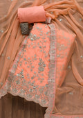 Peach Silver Zariwork Tissue Unstitched Salwar Suit