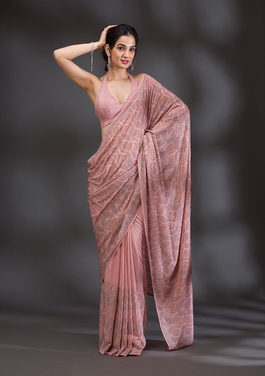Peach Stonework (Gold) Georgette Saree