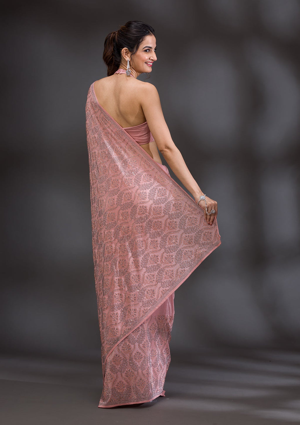 Peach Stonework (Gold) Georgette Saree