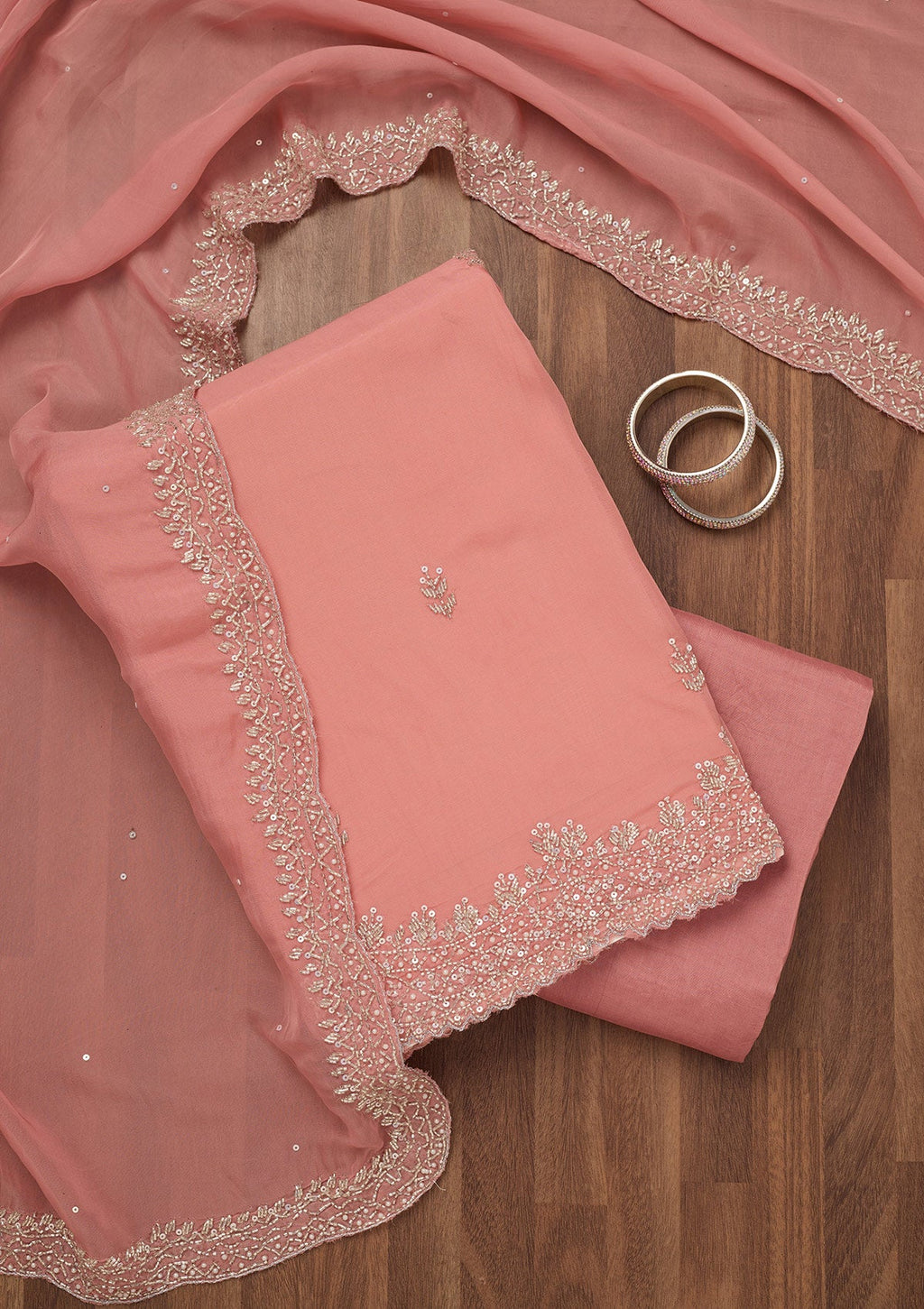 Peach Stonework Tissue Unstitched Salwar Suit
