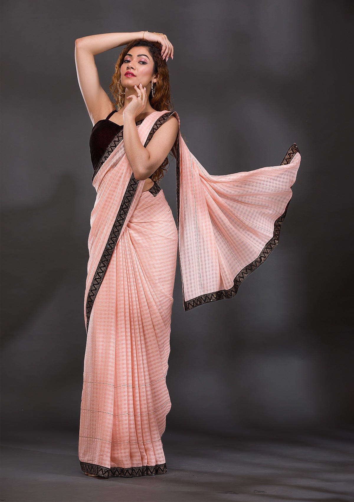 Peach Swarovski Georgette Saree