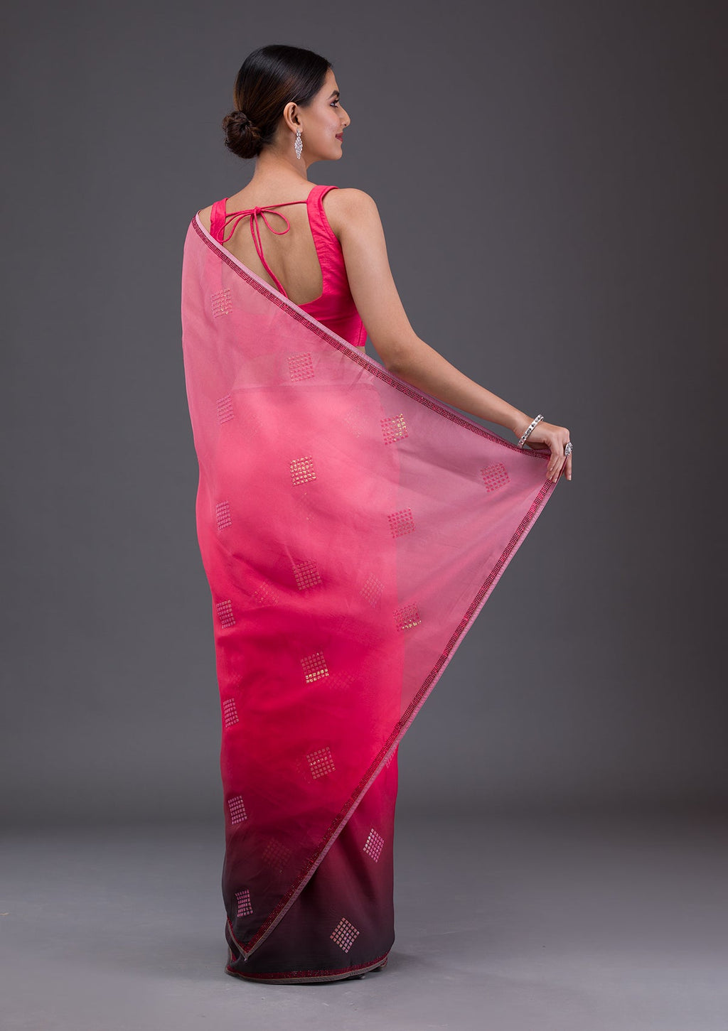 Peach Swarovski Satin Saree