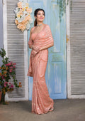 Peach Swarovski Semi Crepe Designer Saree