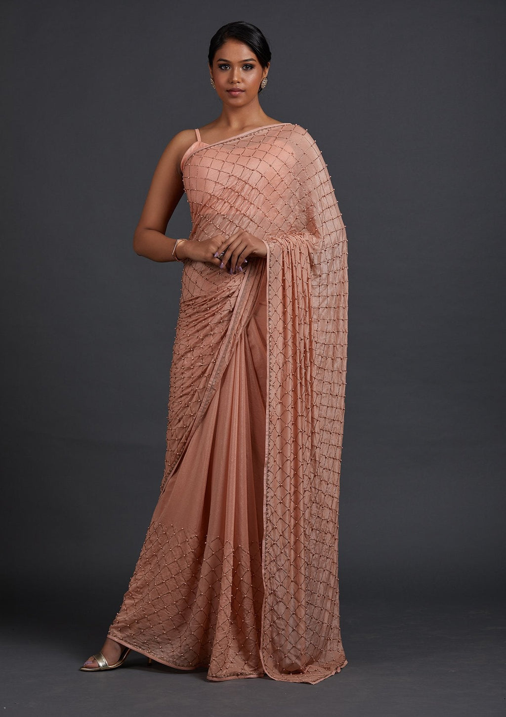 Peach Swarovski Shimmer Designer Saree