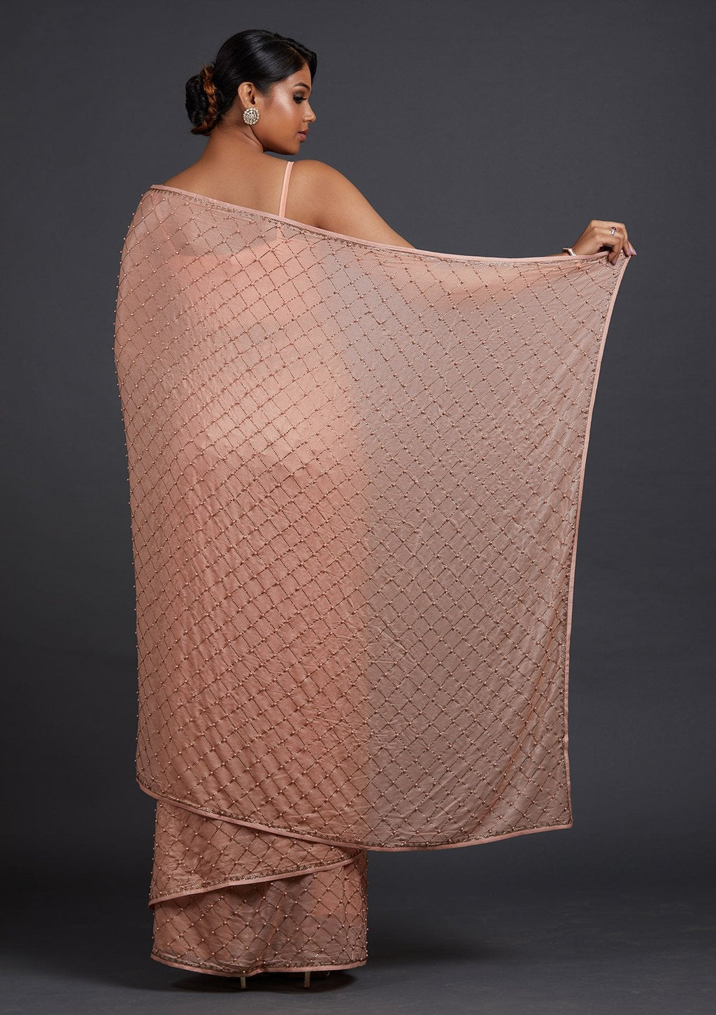 Peach Swarovski Shimmer Designer Saree