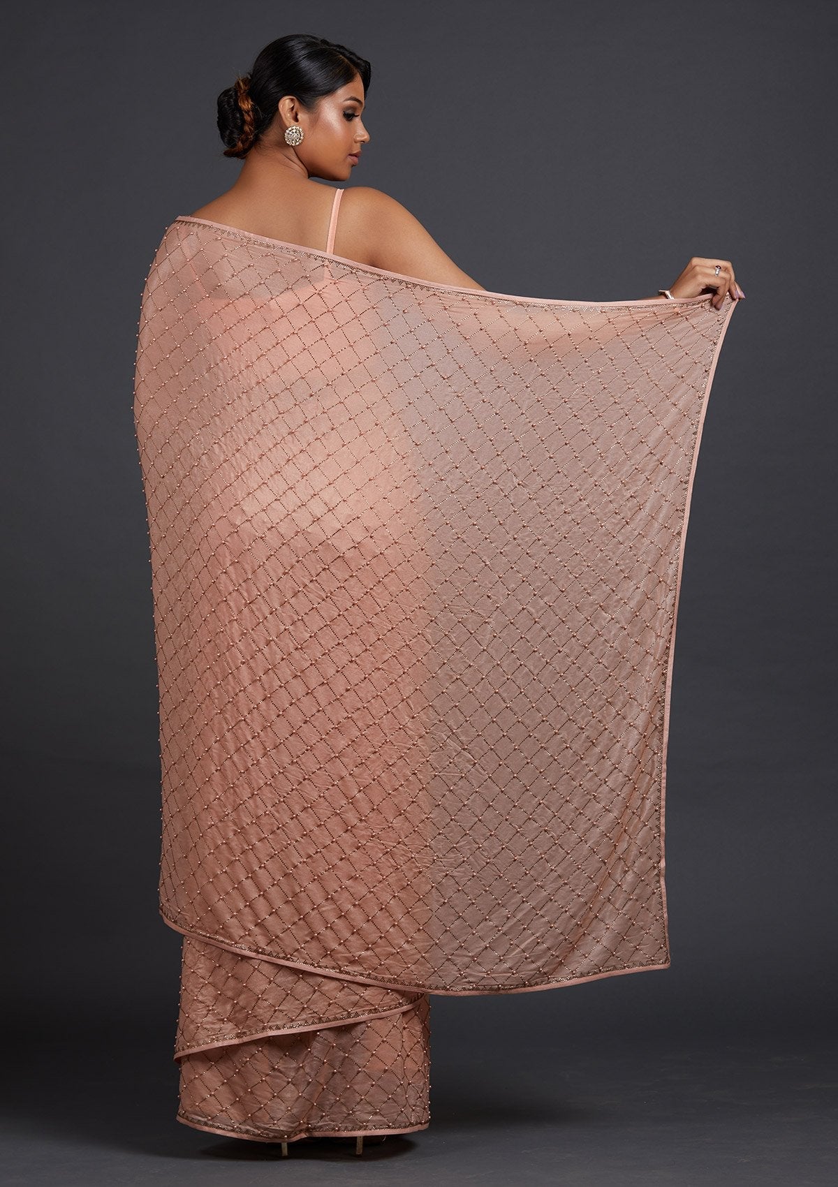 Peach Swarovski Shimmer Designer Saree
