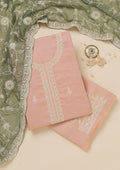 Peach Threadwork Art Silk Unstitched Salwar Suit