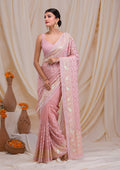 Peach Chikankari Chiffon Saree