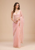 Peach Threadwork Chiffon Saree