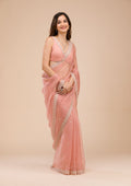 Peach Threadwork Chiffon Saree