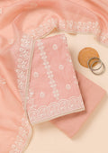Peach Threadwork Cotton Blend Unstitched Salwar Suit