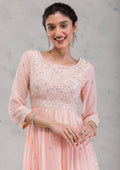 Peach Threadwork Georgette Readymade Salwar Suit