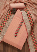 Peach Threadwork Georgette Unstitched Salwar Suit