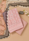 Peach Threadwork Georgette Unstitched Salwar Suit